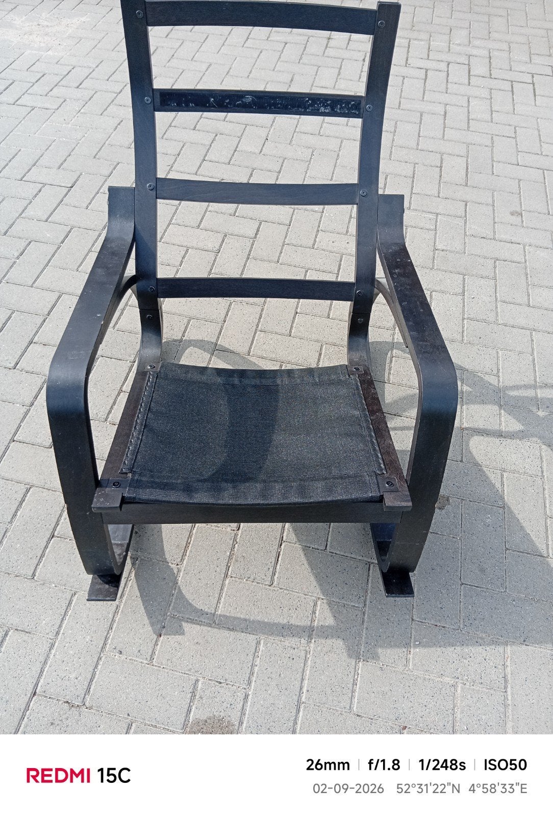 IKEA Poäng Schommelstoel - Zwartbruin (mist kussen), Ophalen, Gebruikt, 75 tot 100 cm, Stof
