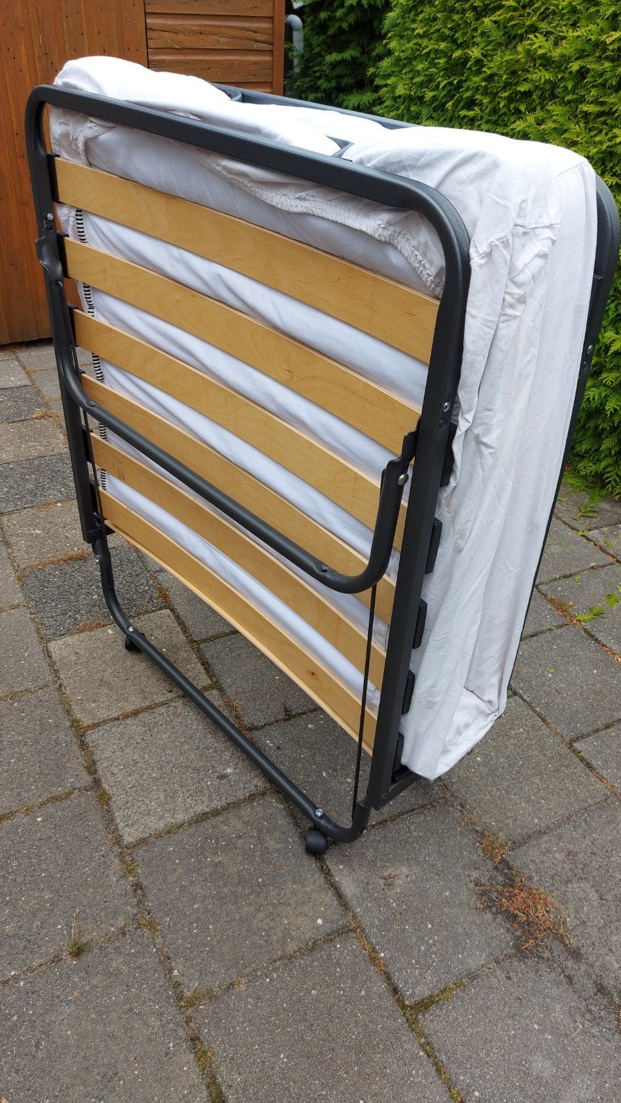 Opvouwbaar logeerbed stretcher met matras en hoes, Ophalen, Gebruikt, Eenpersoons, Zwart