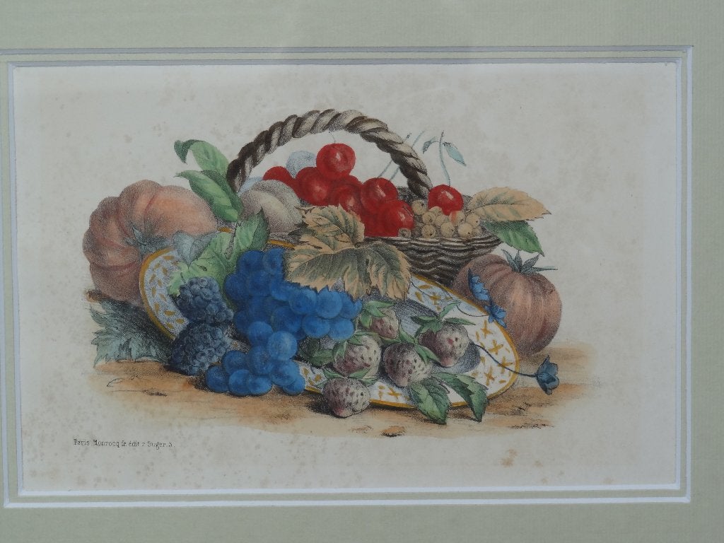 Litho stilleven fruit begin 19e eeuw, Paris, Monrocq fr. ed, Antiek en Kunst, Kunst | Litho's en Zeefdrukken, Ingelijst, Verzenden