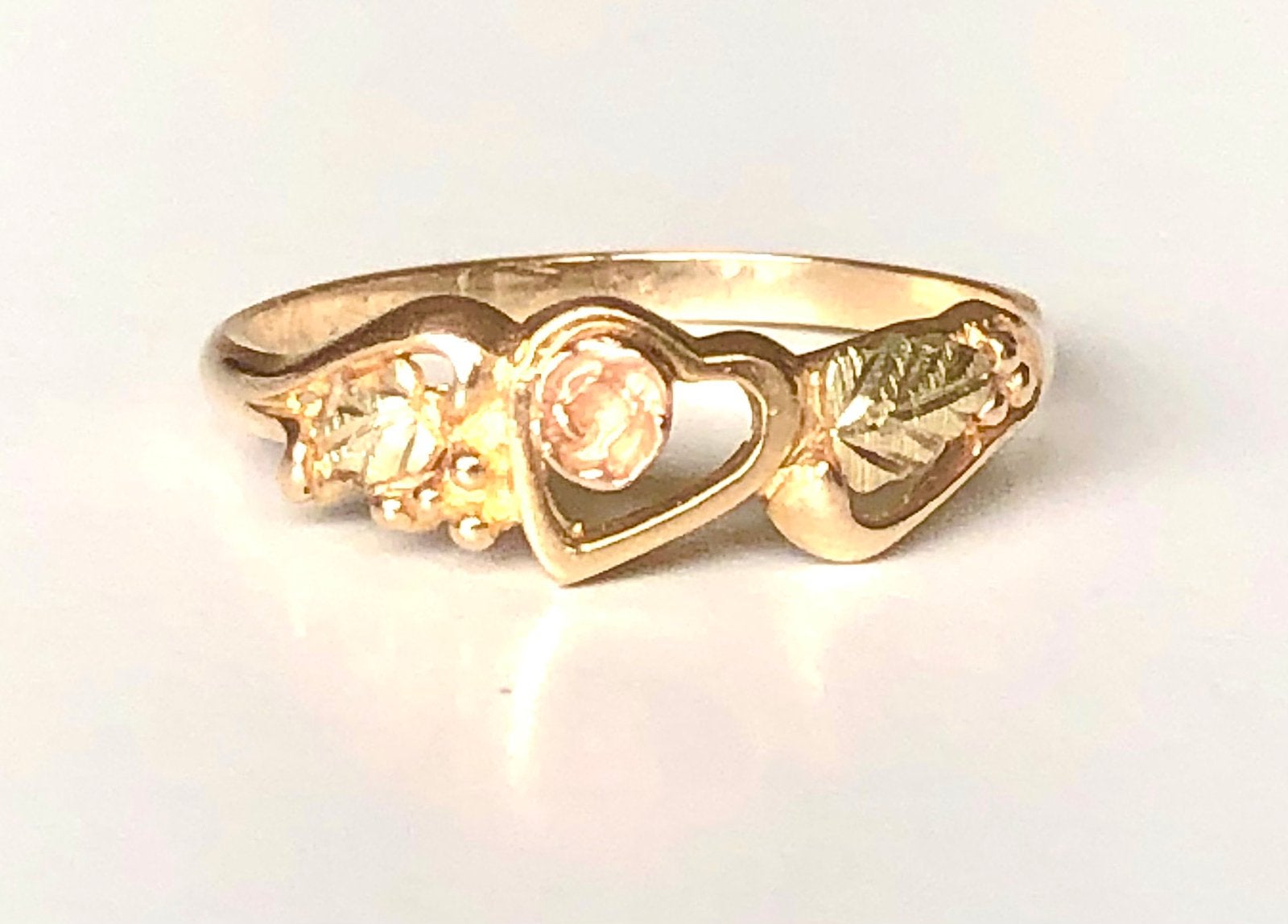 Vintage 10k gouden ring drie kleuren goud hart maat 17 1/4, Ophalen of Verzenden, Zo goed als nieuw, 17 tot 18, Dame