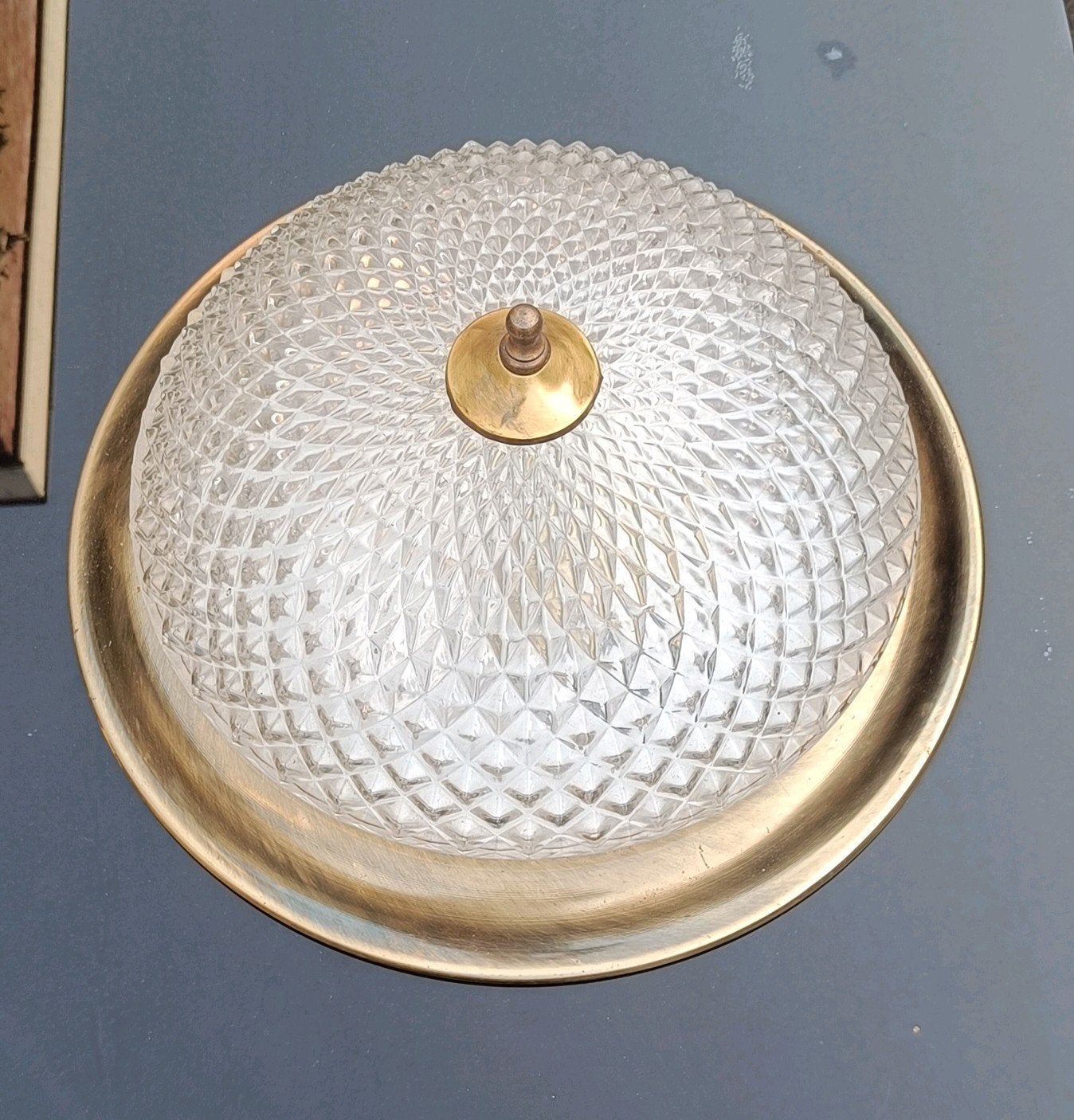 Gouden plafondlamp, Huis en Inrichting, Lampen | Spots, Ophalen, Zo goed als nieuw, Glas