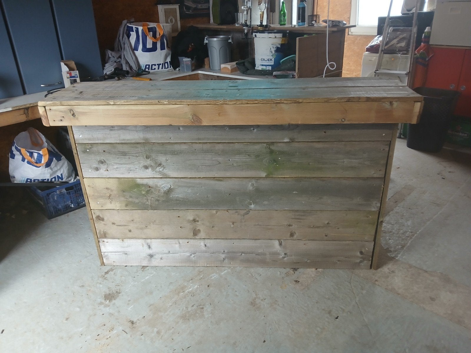 Steigerhouten bar met kastjes, 160 cm breed, Ophalen of Verzenden, Gebruikt