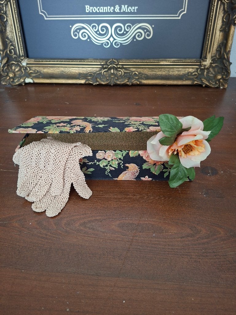 Oude Franse brocante stoffendoos met bloemenprint, Ophalen of Verzenden