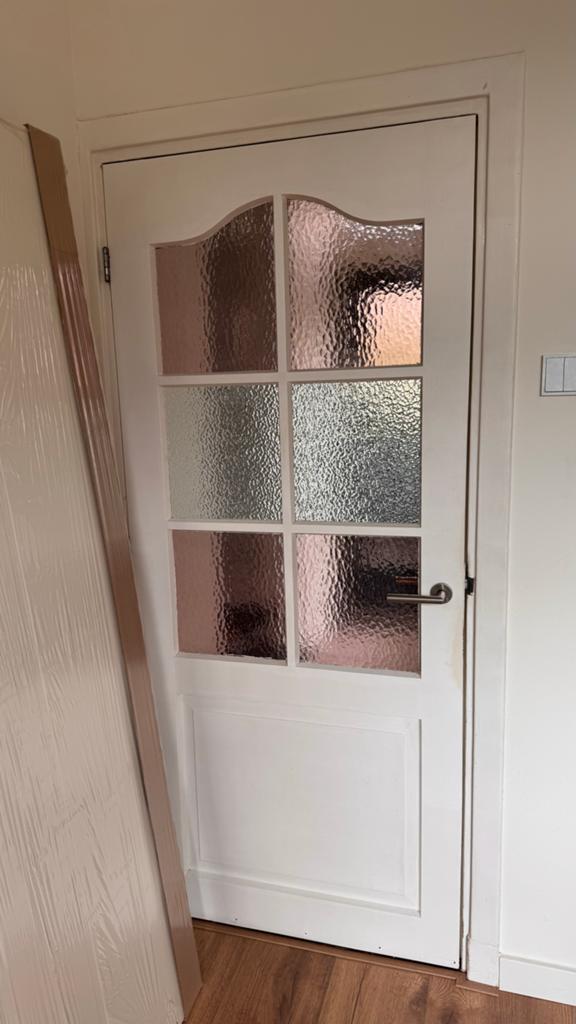 Witte binnendeur met glaspanelen stomp, Ophalen, Gebruikt