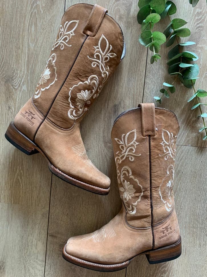 Tres Toros boots 39 square toe cowboylaarzen western, Hoge laarzen, -, Beige, -