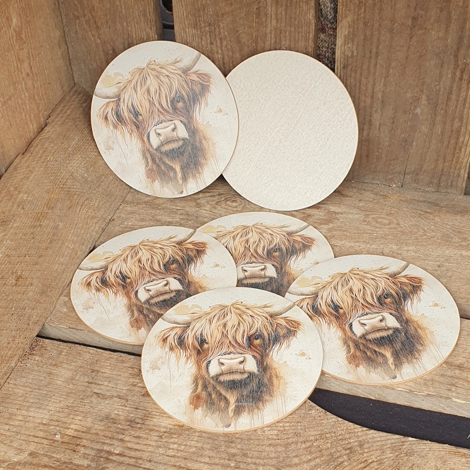 Onderzetters Schotse Hooglander - Set van 6, Hout, Glasonderzetter, Ophalen of Verzenden, Meerkleurig