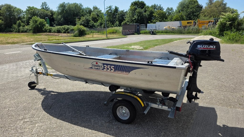 Linder Sportsman 355 met Suzuki 6 pk en trailer, Ophalen, Gebruikt, Viertaktmotor, Aluminium