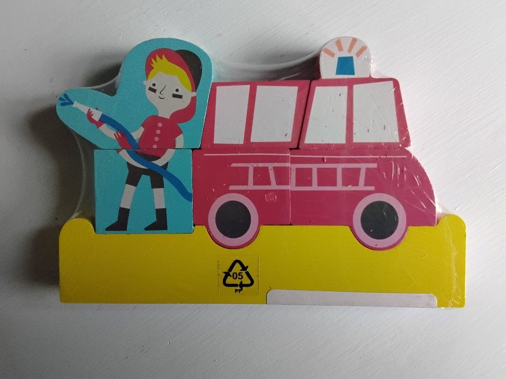 Houten stapelpuzzel - brandweer - brandweerauto - Hema - nie, Ophalen of Verzenden, Minder dan 10 stukjes, Nieuw, Van hout