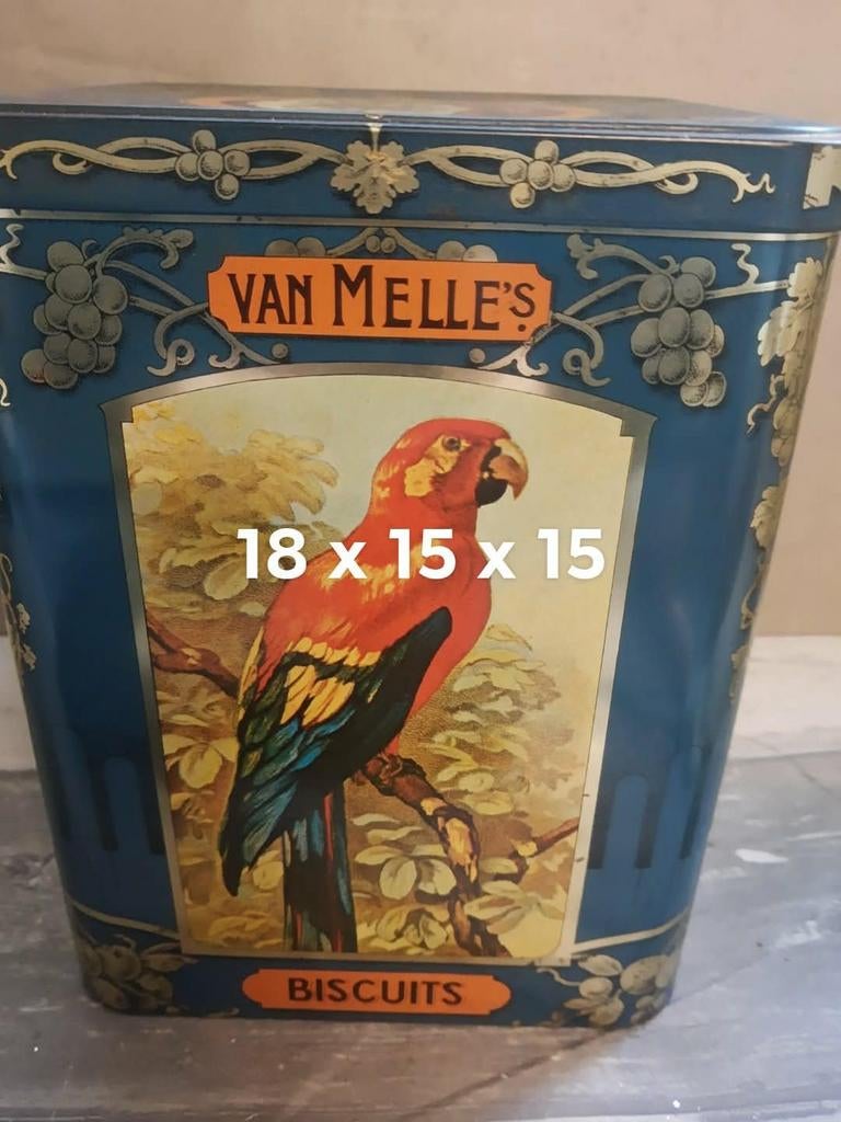 Vintage Van Nelle's Biscuits blik met papegaai, Verzamelen, Blikken, Ophalen of Verzenden