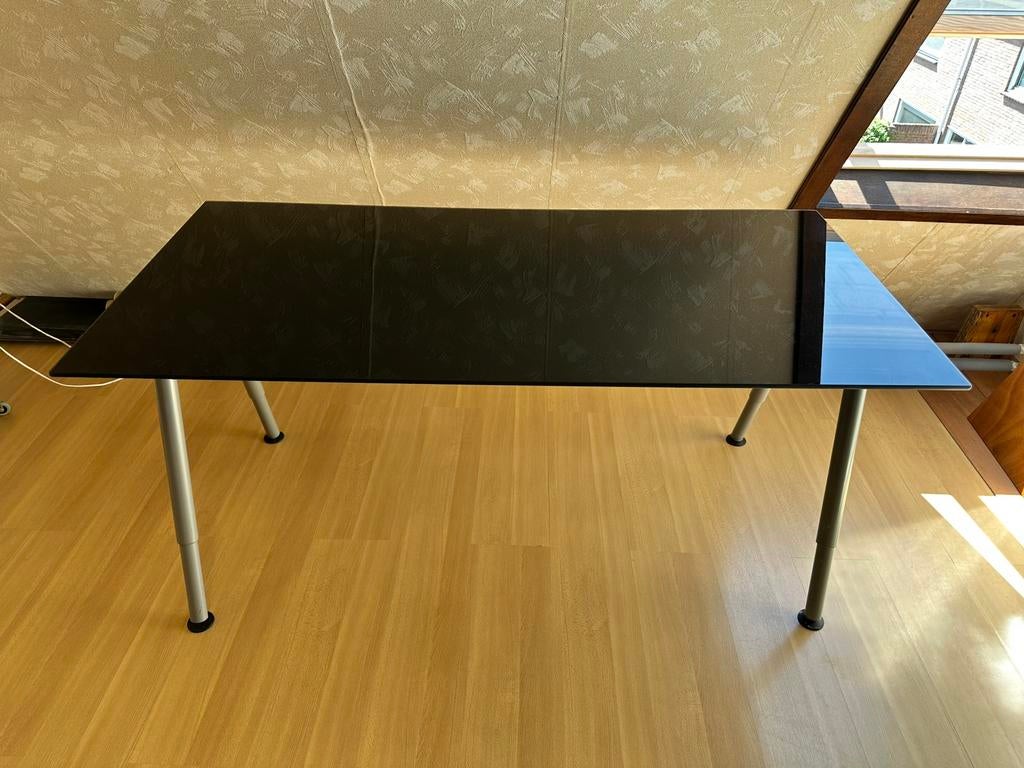 IKEA Galant Zwart glazen bureau 160x80, Ophalen, Zwart, 160 cm, Gebruikt