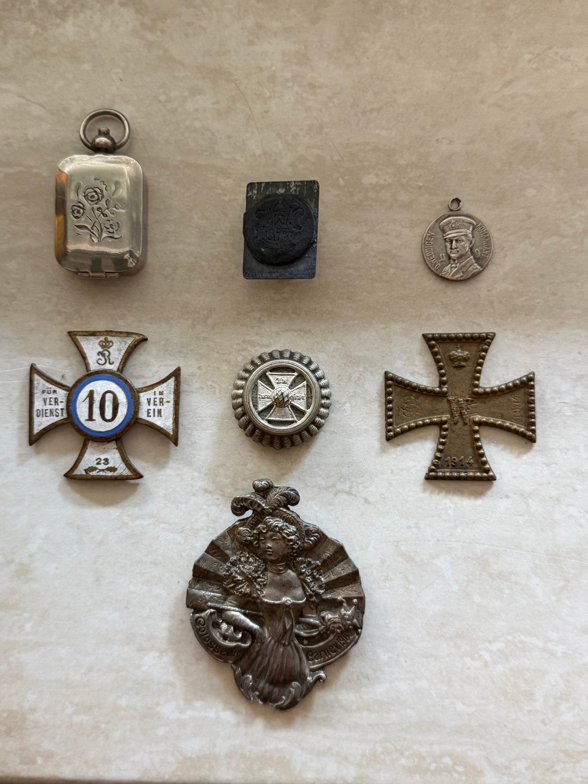 WO1 Militaria Collectie: Medailles, Pillendoosje, Stempel, Verzamelen, Militaria | Algemeen, Ophalen, Overige soorten, Duitsland