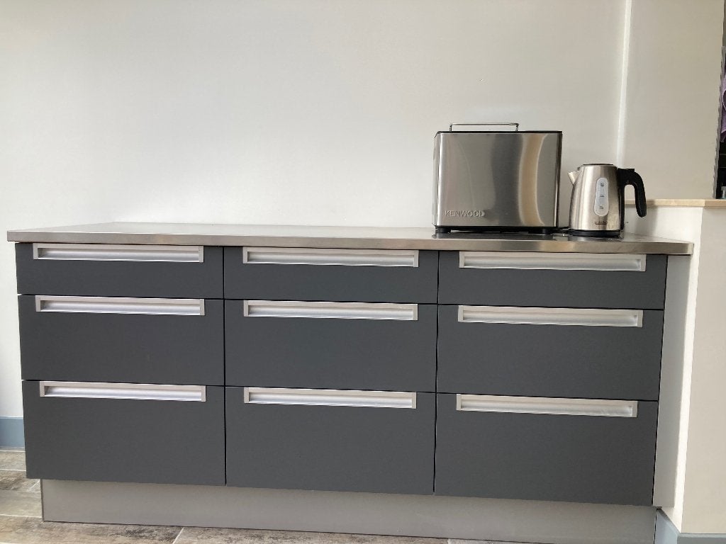 keukenblok grijs RVS, Ophalen, 150 tot 200 cm, Zo goed als nieuw, Minder dan 100 cm