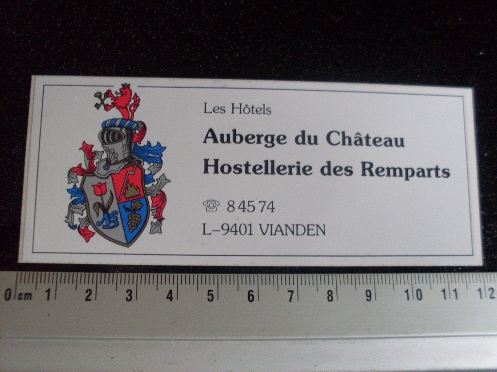 sticker auberge du chateau hostellerie des remparts vianden, Verzenden, Zo goed als nieuw, Bedrijf of Vereniging
