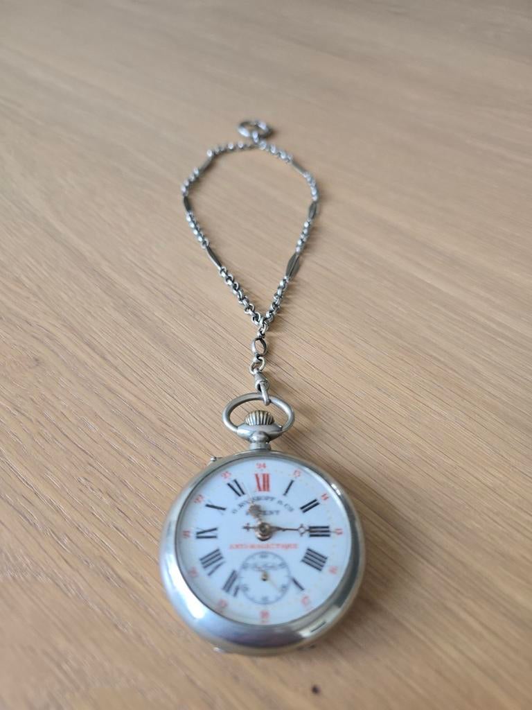 Antieke Art Deco zilveren zakhorloge ketting 15 Gram €125, Ophalen of Verzenden, Zilver