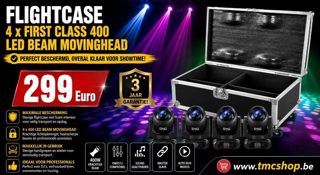 Nieuwe Flightcase 4 x First Class 400 Led beam Movinghead, Ophalen of Verzenden, Nieuw, Licht, Geluidgestuurd