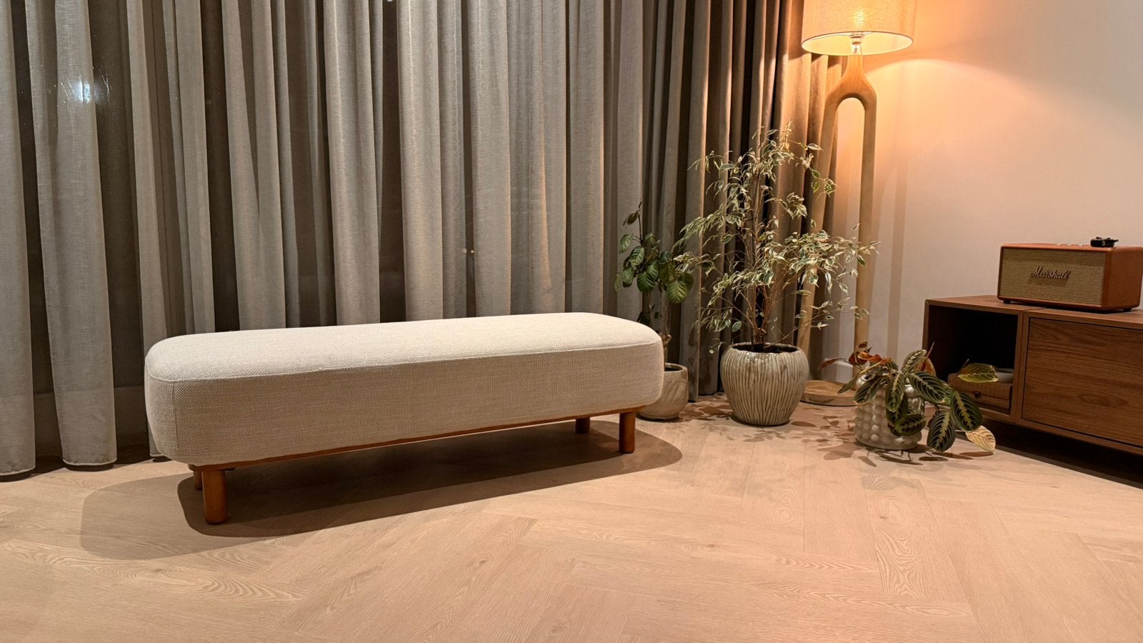 La Redoute Papoo bankje / hocker – ecru – 140 cm, Ophalen, Zo goed als nieuw, Hout