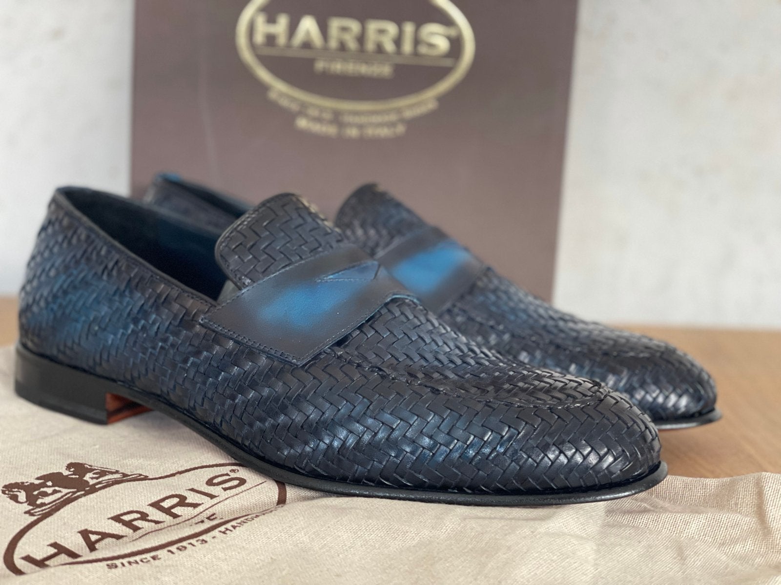 Harris Firenze blauw leer Gevlochten Loafers - Maat 45, Loafers, Blauw, Ophalen of Verzenden, Zo goed als nieuw