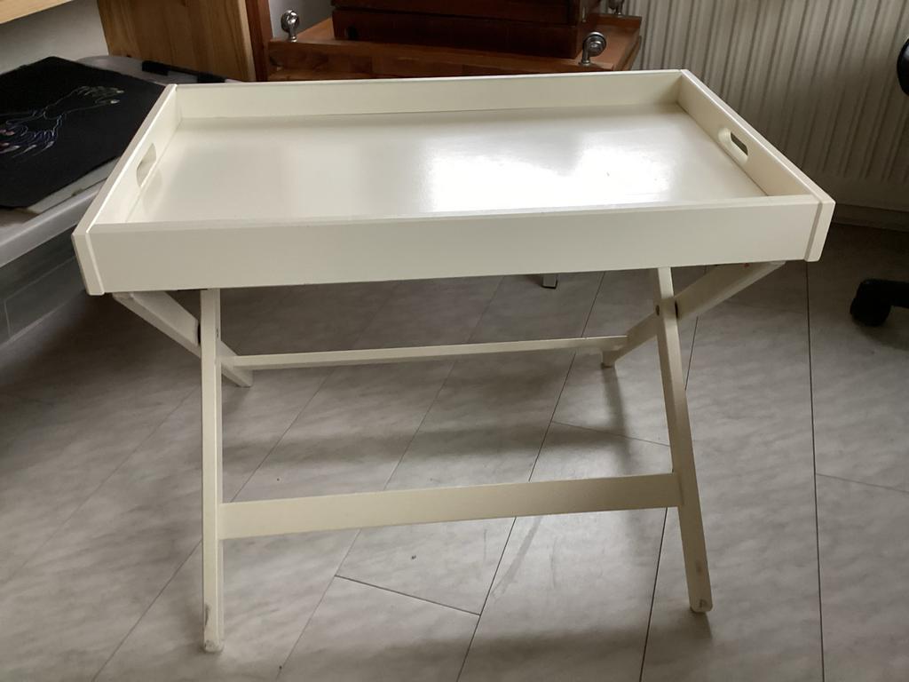 Crème dienbladtafel opvouwbaar - handig en stijlvol, Gebruikt, 55 tot 75 cm, Rechthoekig, Hout