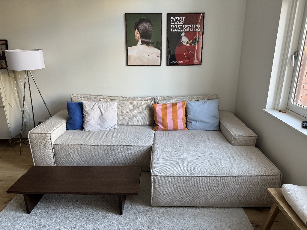 Amelia hoekslaapbank beige + opbergruimte, Ophalen, 250 tot 300 cm, Gebruikt, Vierpersoons of meer
