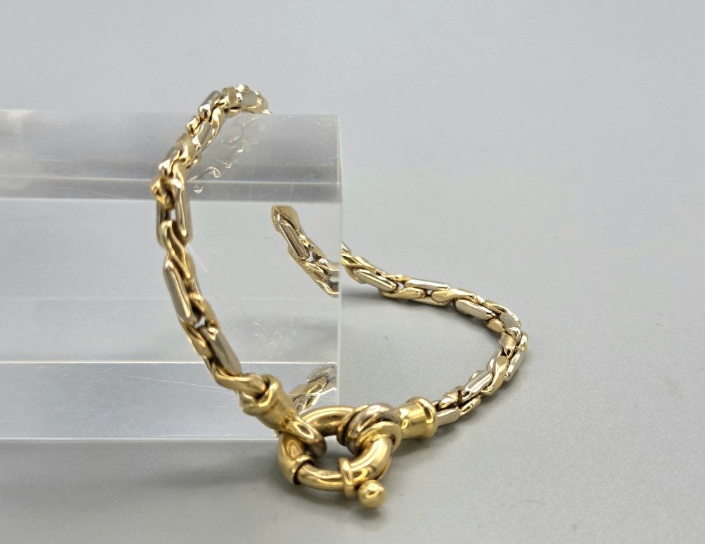 Gouden vintage bi-color fantasie schakel armband. 2026/91., ., Ophalen of Verzenden, Zo goed als nieuw, .
