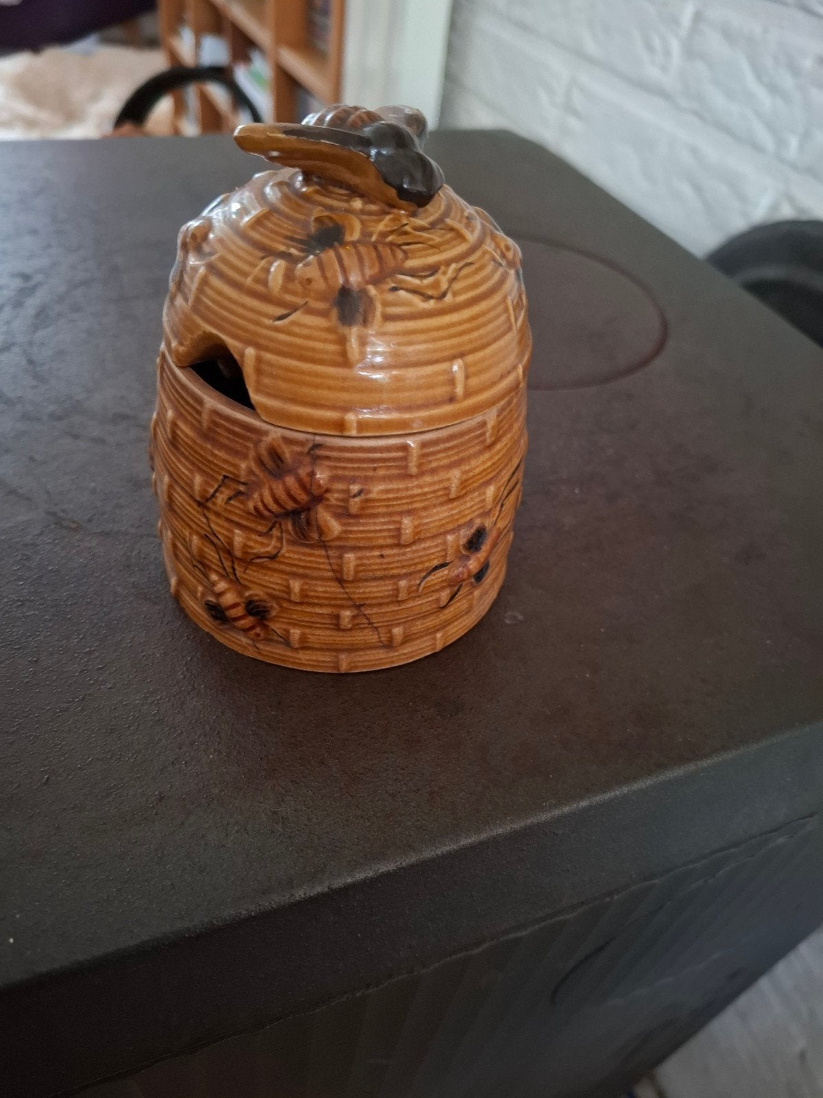 Vintage Honingpot in Bijenkorf Vorm met Bijenmotief, Ophalen of Verzenden