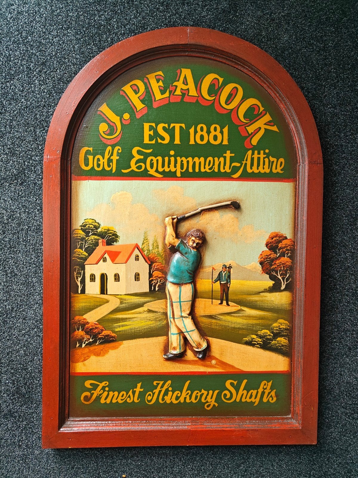 Vintage J. Peacock Golf Equipment Attire Houten Bord, Antiek en Kunst, Ophalen of Verzenden