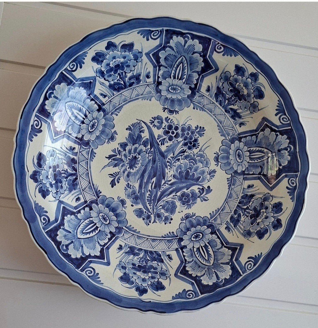 Porceleyne fles super grote Delfts blauwe schotel wandbord., Ophalen