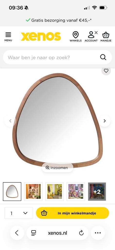 Grote houten spiegel Xenos, Ophalen, Gebruikt, 100 tot 150 cm, Overige vormen