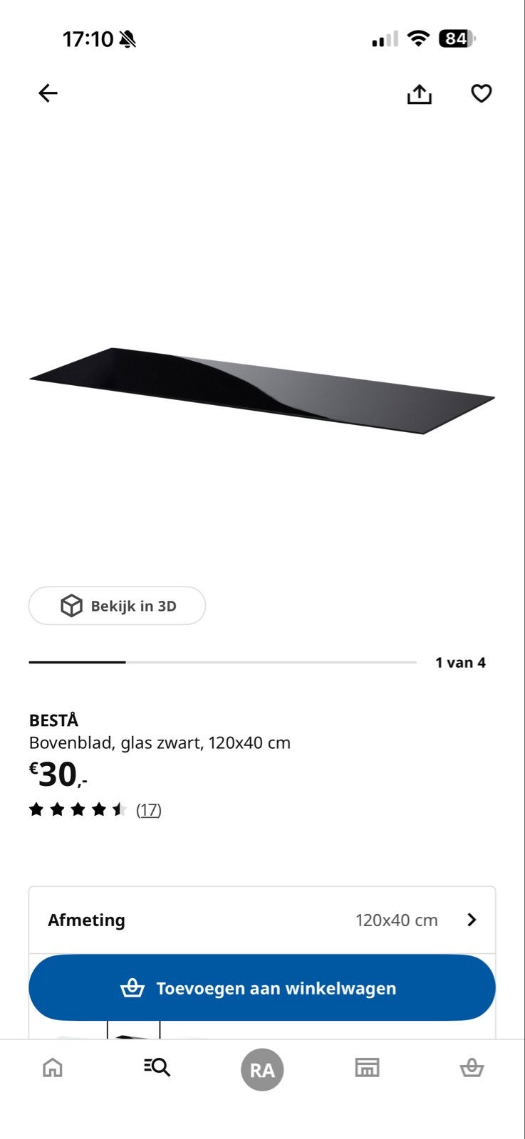 IKEA BESTÅ Bovenblad *2, glas zwart, 120x40 cm, Huis en Inrichting, Ophalen, Minder dan 50 cm, 100 tot 150 cm, Tafelblad