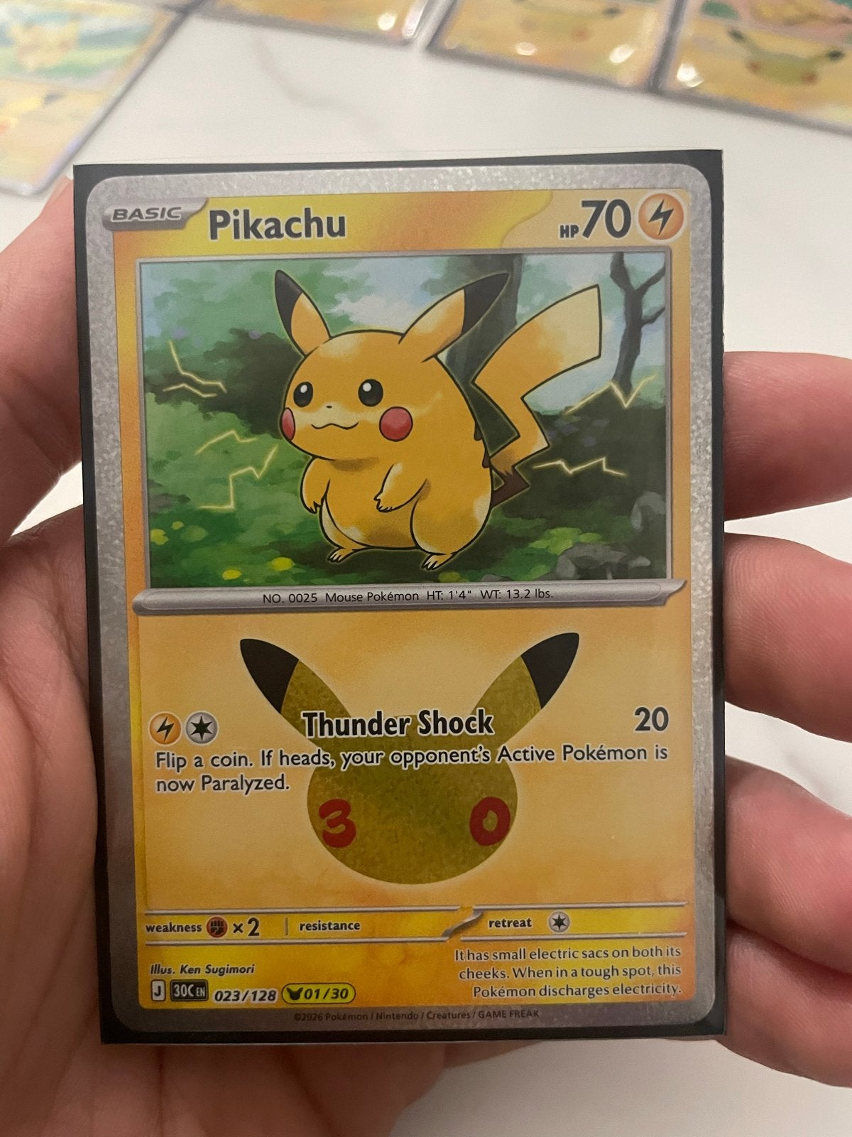 Pikachu Pokémon kaart 023/128 - 30th celebration, Ophalen of Verzenden, Zo goed als nieuw, Losse kaart