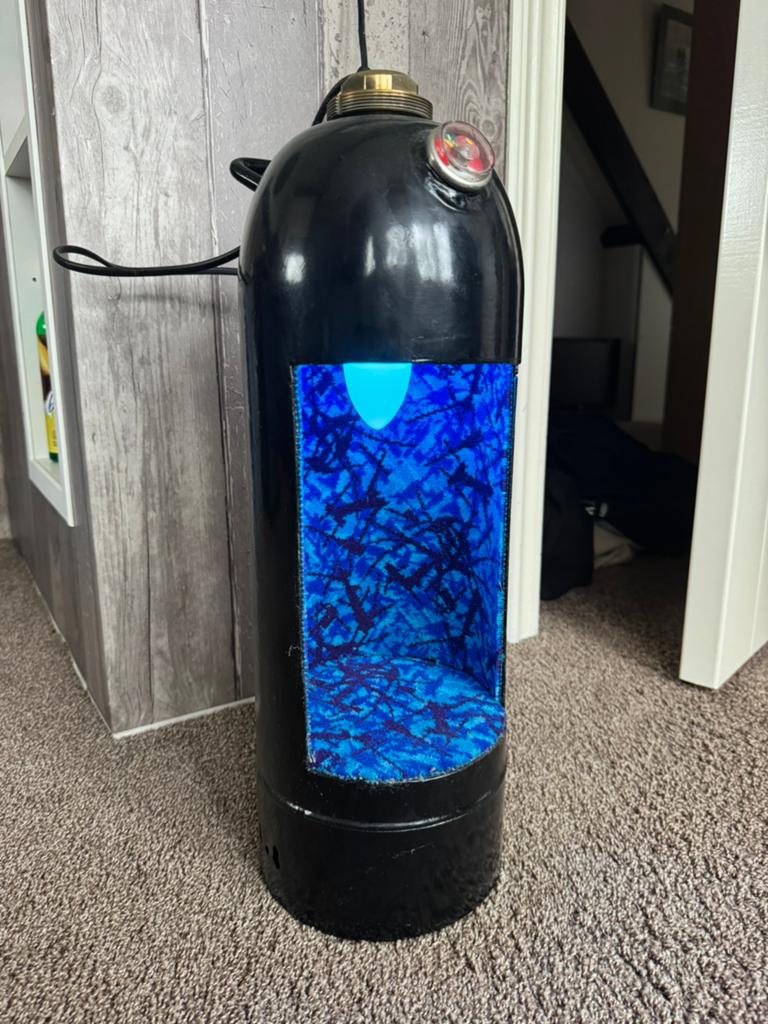 Brandblusser lamp met blauwe deens pluche, Huis en Inrichting, Ophalen of Verzenden