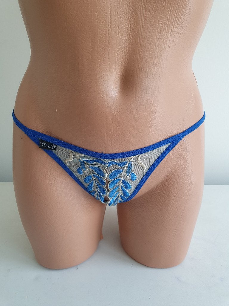 Blauwe kruisloze string maat XS/S Nieuw, Sexkiss, Ophalen of Verzenden, Blauw, String