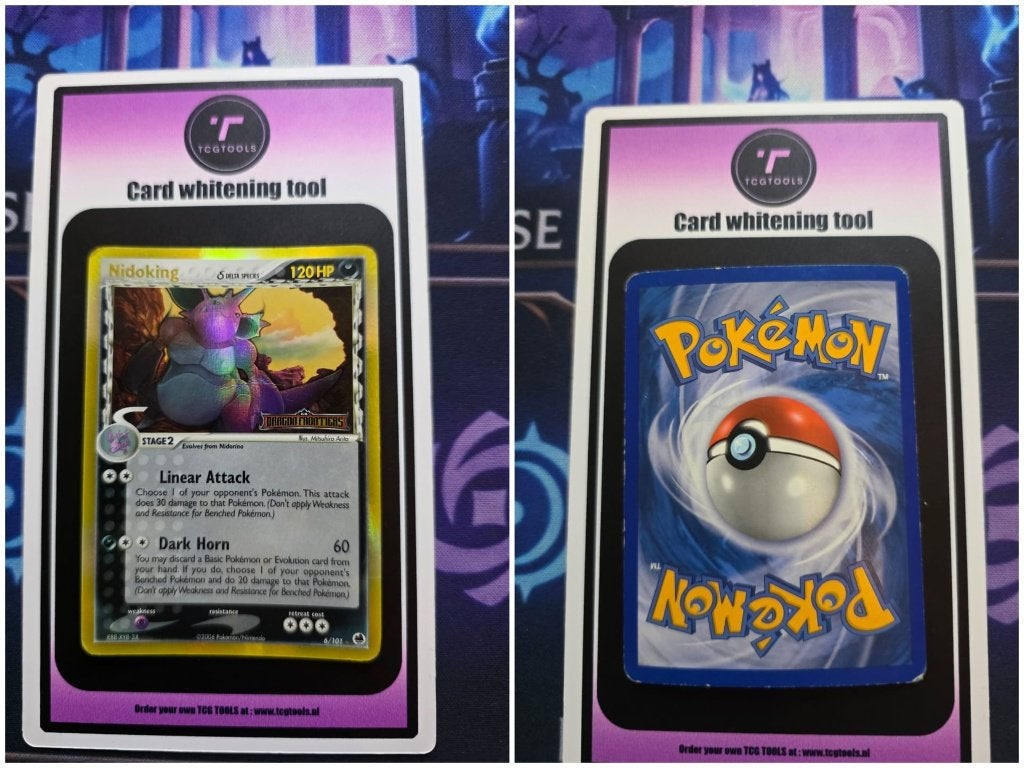 Pokémon TCG - Nidoking 6/101 (stamp/R.holo) Dragon Frontiers, Ophalen of Verzenden, Gebruikt, Losse kaart, Foil