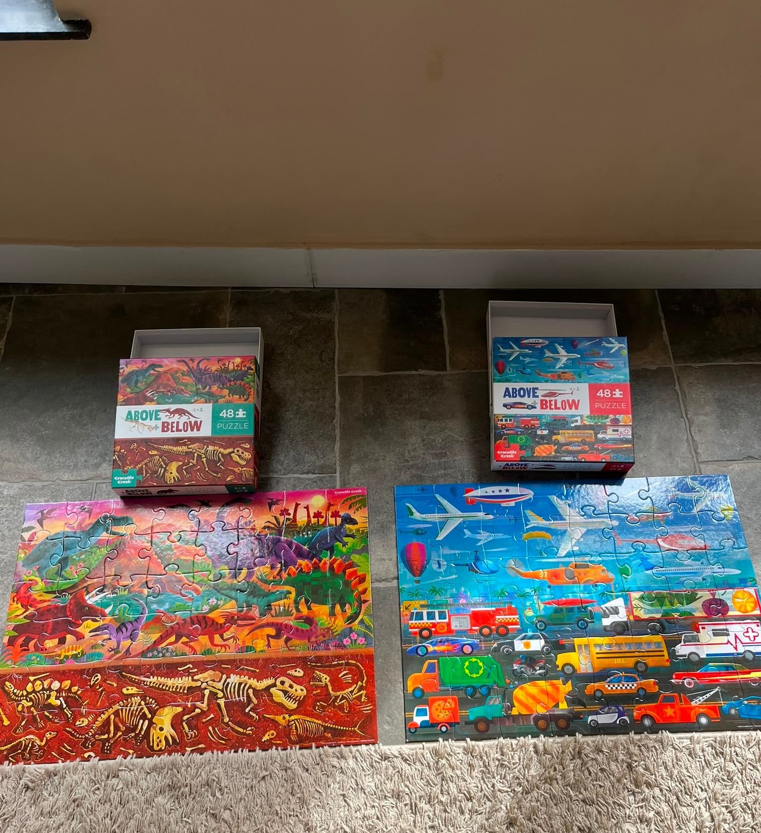 2x Crocodile Creek Above&Below puzzel 48 stuks dino&voertuig, Kinderen en Baby's, Ophalen, Meer dan 50 stukjes, Gebruikt, 4 tot 6 jaar