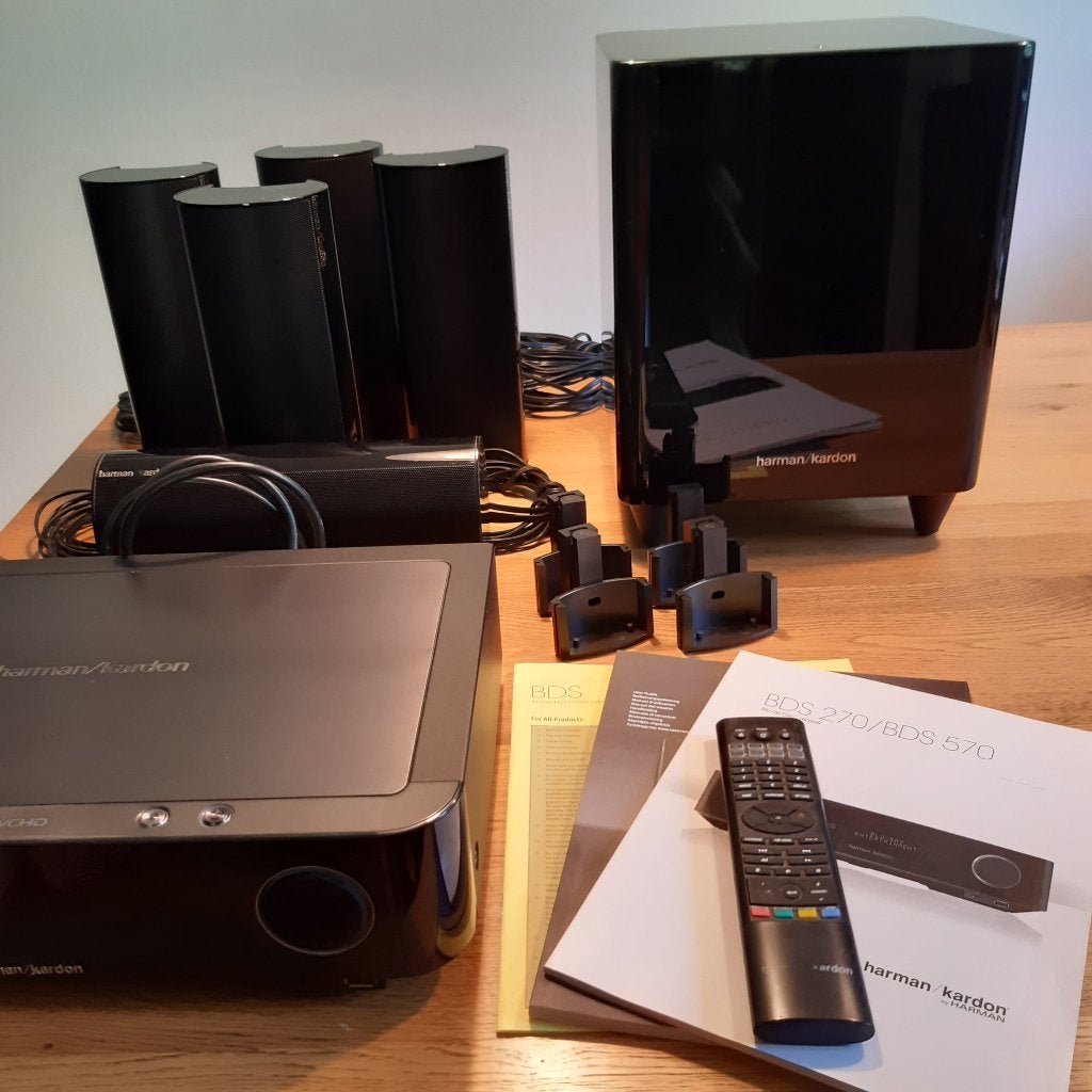 Harman Kardon BDS 570 + HKTS-speakerset (satellieten + sub)., Overige merken, Blu-ray-speler, 70 watt of meer, Ophalen of Verzenden