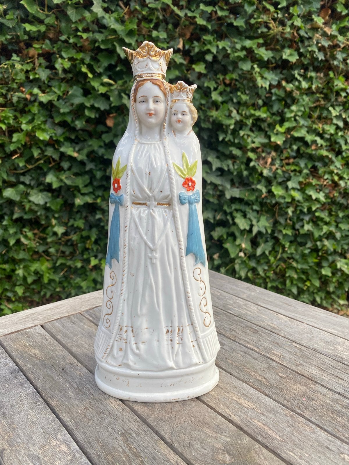 Antiek Mariabeeld met kindje Jezus - 28 cm, Antiek en Kunst, Ophalen
