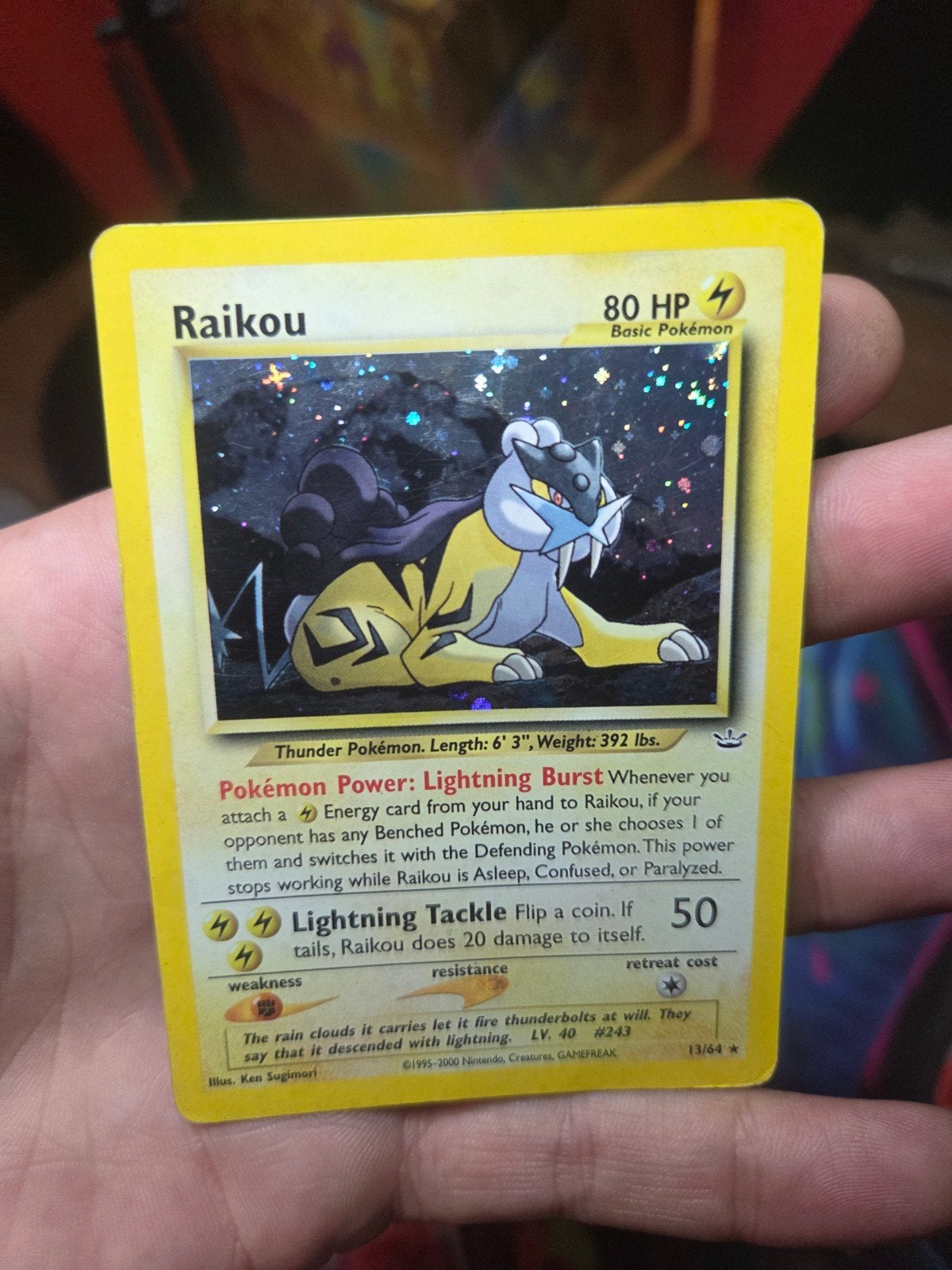 Raikou Holo Neo Revelation 13/64 LP 2001 Wotc, Ophalen of Verzenden, Zo goed als nieuw, Losse kaart, Foil