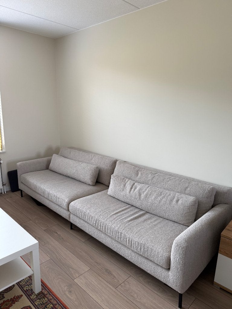 Moderne ruime  3,5-zitsbank – 280 cm breed – Beige, Ophalen, 250 tot 300 cm, Gebruikt, Stof