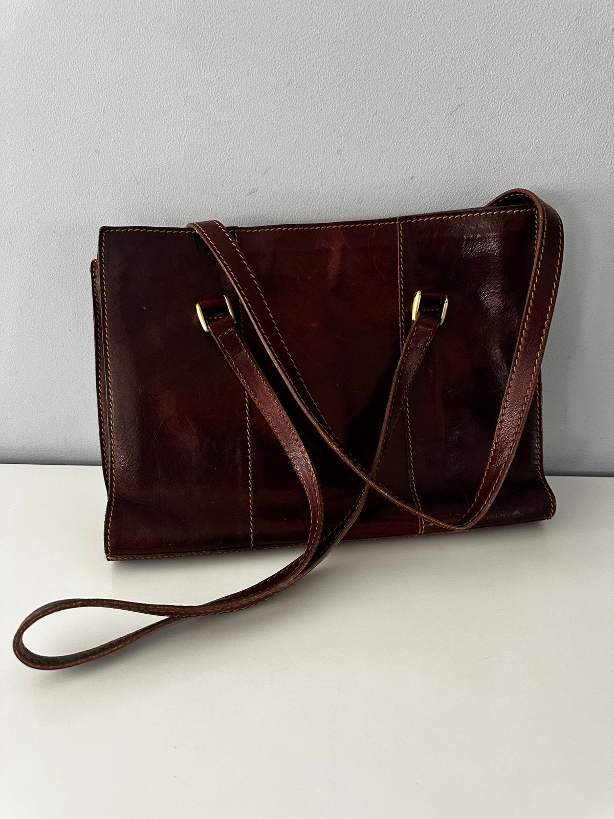 Leren italiaanse handtas bruin, Sieraden, Tassen en Uiterlijk, Tassen | Damestassen, Ophalen of Verzenden, Gebruikt, Bruin, Handtas