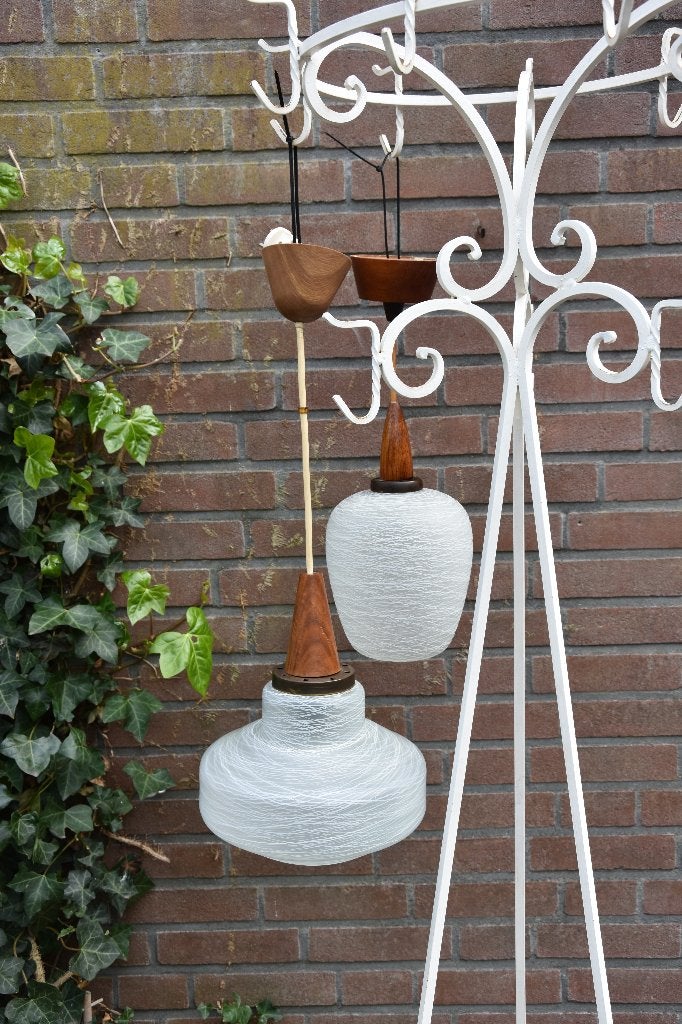 Vintage Glazen Hanglampen Deense Stijl., Ophalen, Gebruikt, Metaal, E27 (groot)