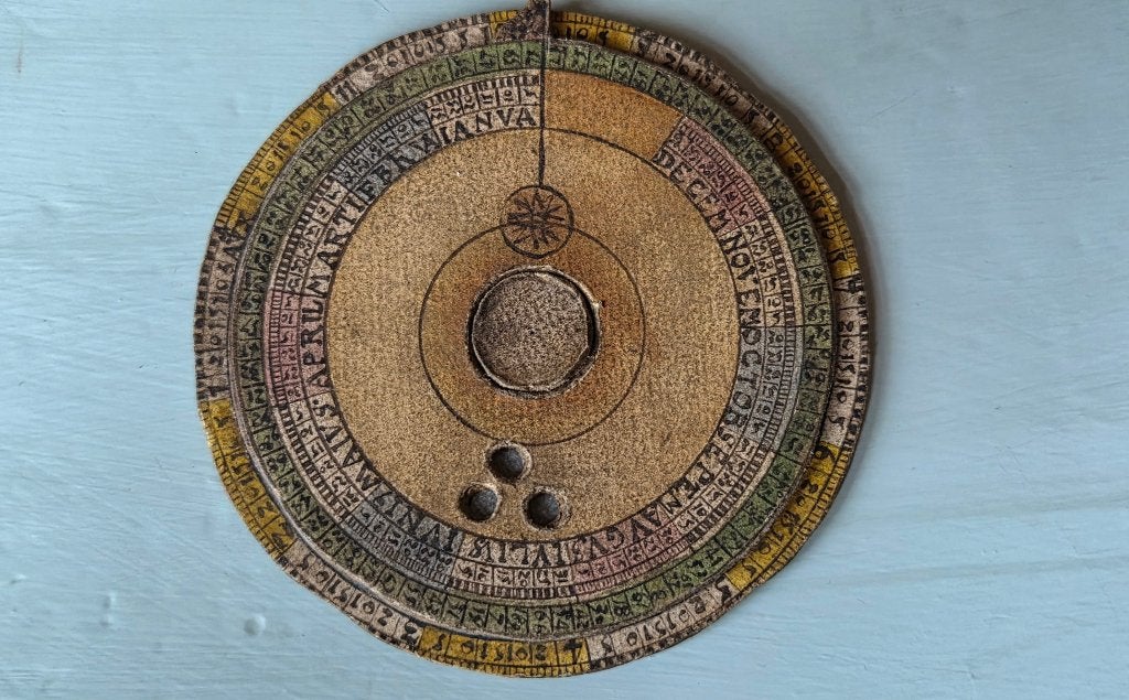 'Volvelle' , 18e eeuw , handgemaakt, oudgekleurd, Verzenden