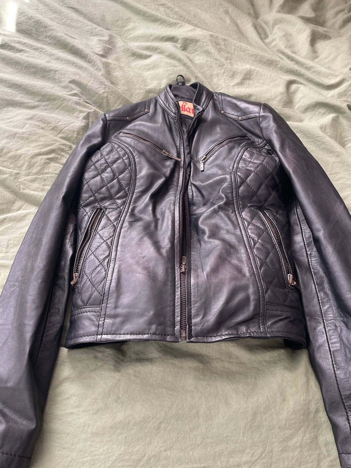 Zwarte leren jas van Milan, maat M, Kleding | Dames, Ophalen, Zo goed als nieuw, Maat 38/40 (M), Zwart