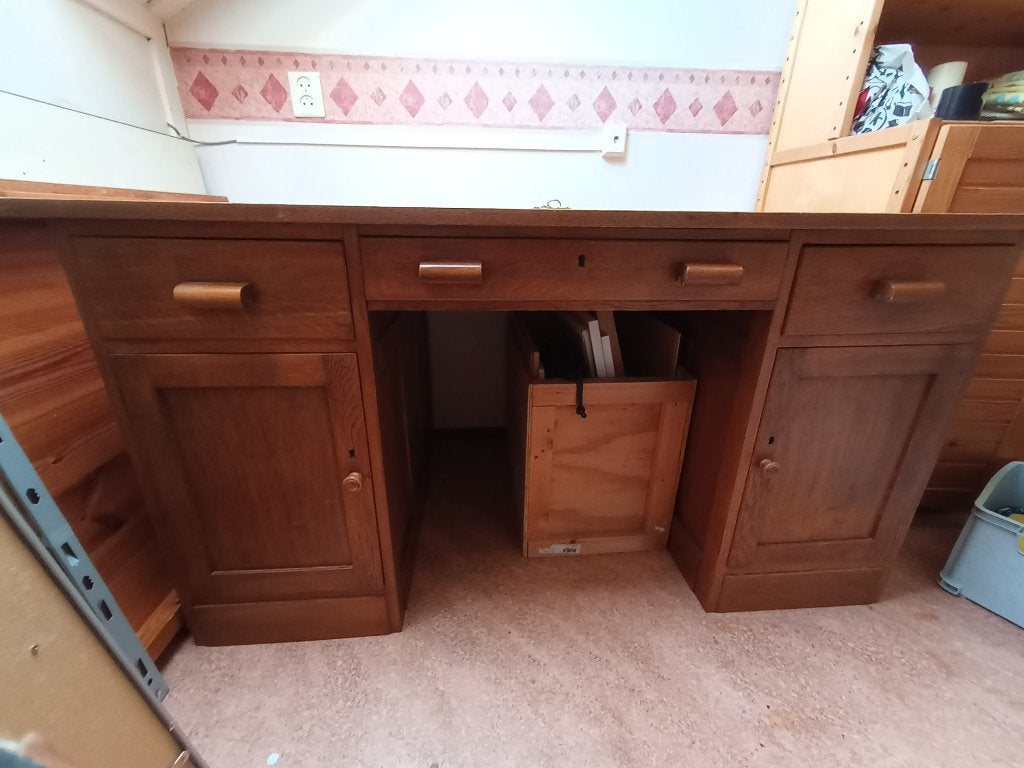 eikenhouten bureau, Ophalen, Gebruikt, Hout, Bruin