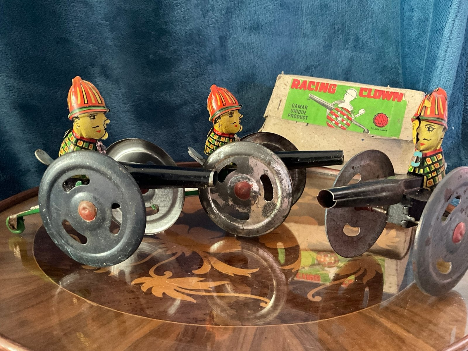 Antiek blik speelgoed Racing clown Qamar unique product., Antiek en Kunst, Ophalen of Verzenden