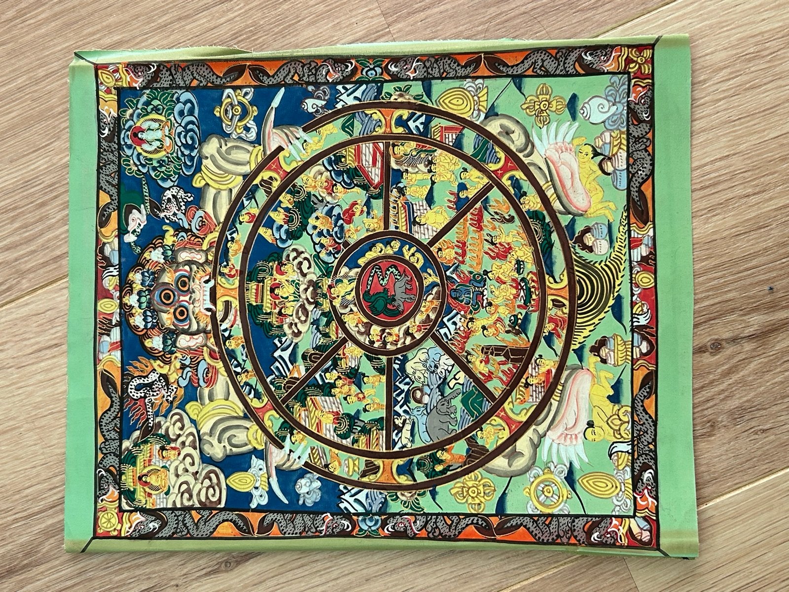 Tibetaans Thangka Schilderij - Levenswiel, Antiek en Kunst, Kunst | Niet-Westerse kunst, Tibet, Schilderij, Meerkleurig, Geschilderd