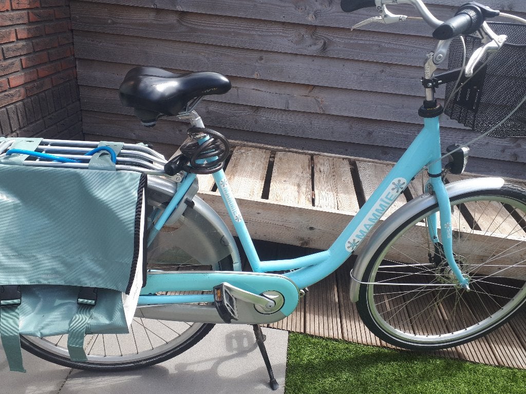 lichtblauwe moederfiets merk Mammie, Gebruikt, 0 zitjes, Dubbele standaard, Ophalen
