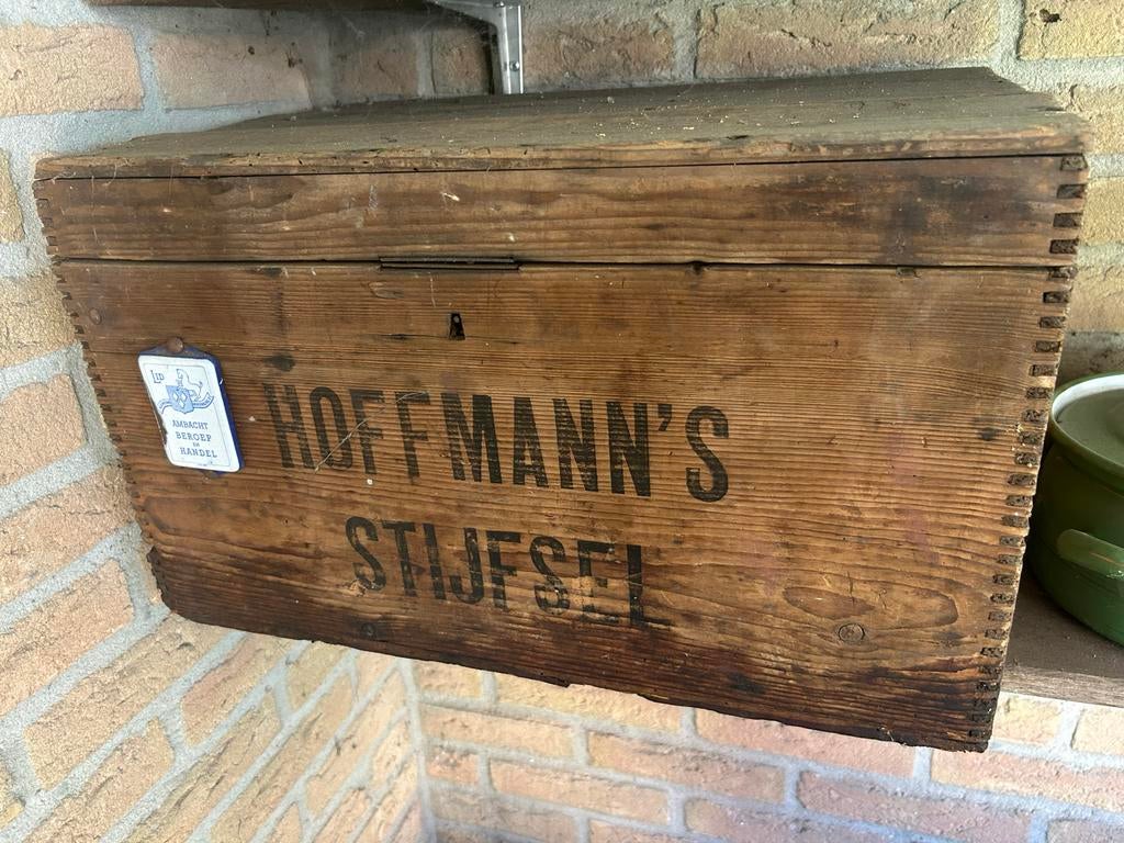 Antieke Houten Kist 'Hoffmann's Stijfsel', Ophalen