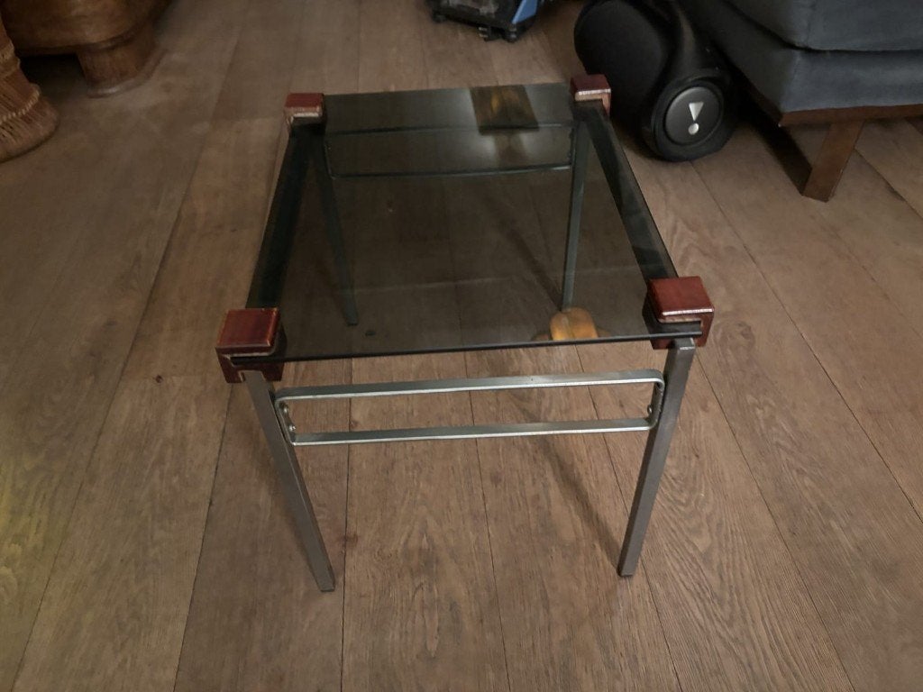 Glazen bijzettafel jaren '50, Huis en Inrichting, Tafels | Bijzettafels, Ophalen, Minder dan 45 cm, Minder dan 55 cm, Gebruikt