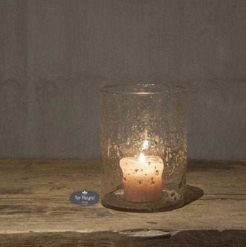Windlicht bubbles S cilinder glazen stoer sober landelijk, Huis en Inrichting, Windlicht, Verzenden, Nieuw, Glas