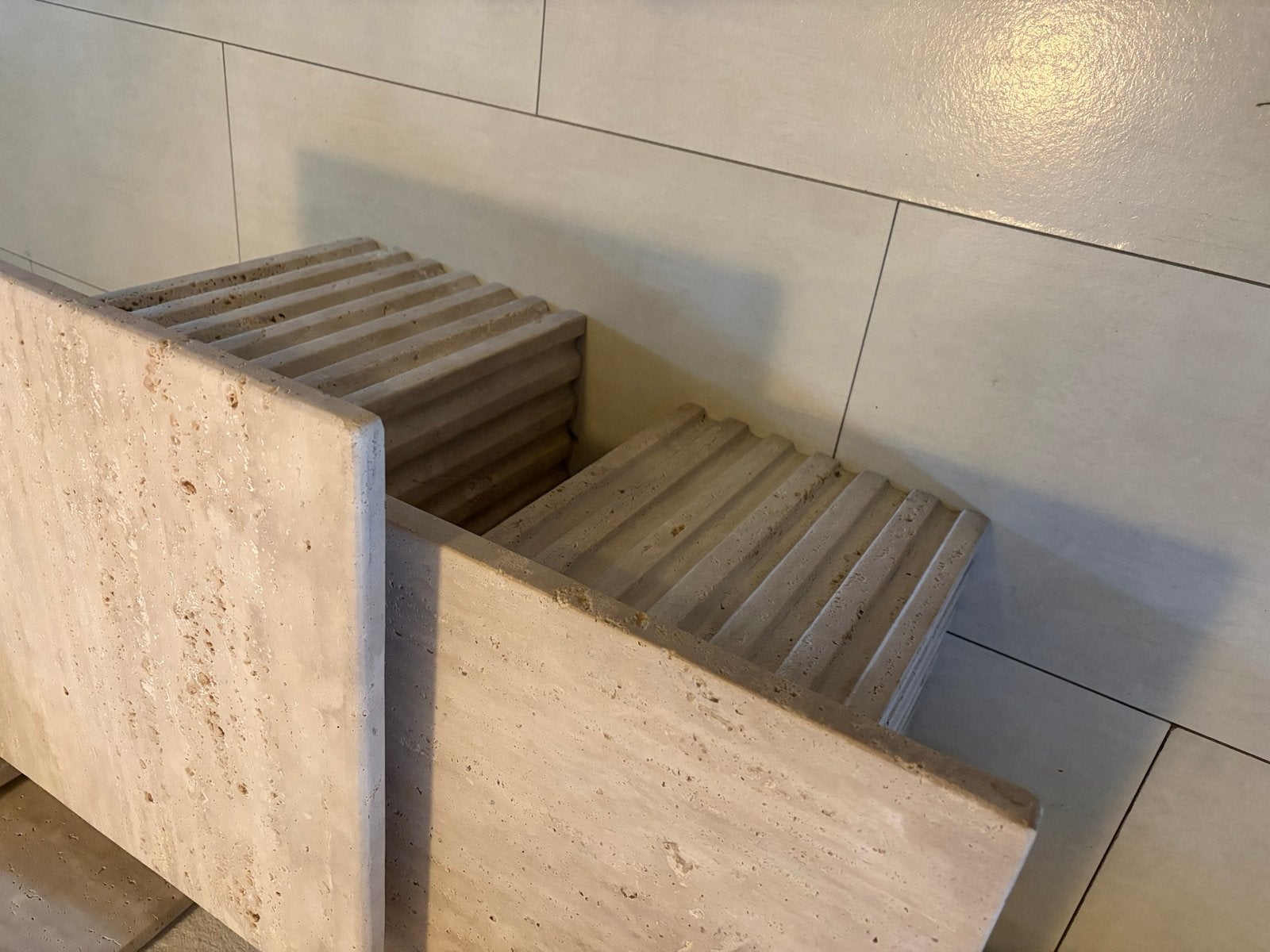 Salontafel/ bijzettafel - Set van 3- Travertin - Beige, Ophalen, Overige materialen, Minder dan 50 cm, Vierkant